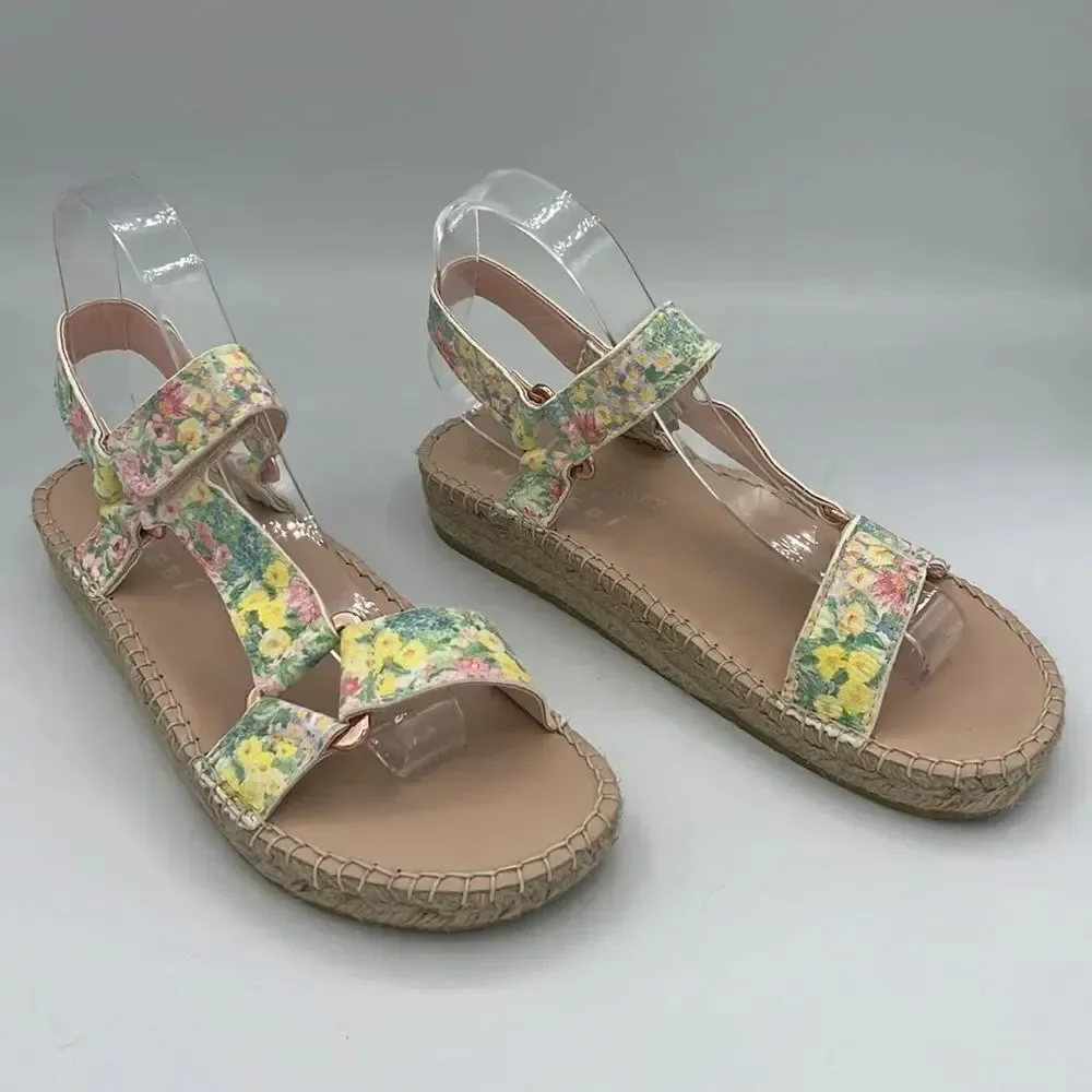 NWT Loveshackfancy X Manebi Floral Leather Espadrille Sport Sandals Size 39/US 8